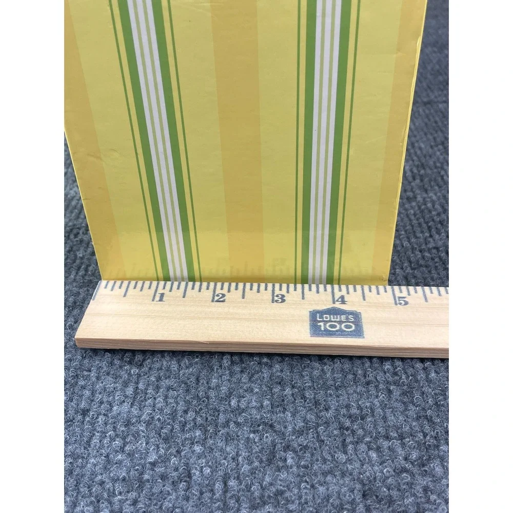 VTG. Hallmark Yellow Green Striped Card Storage Box w/Pullout Drawer 10.5x10x4.5